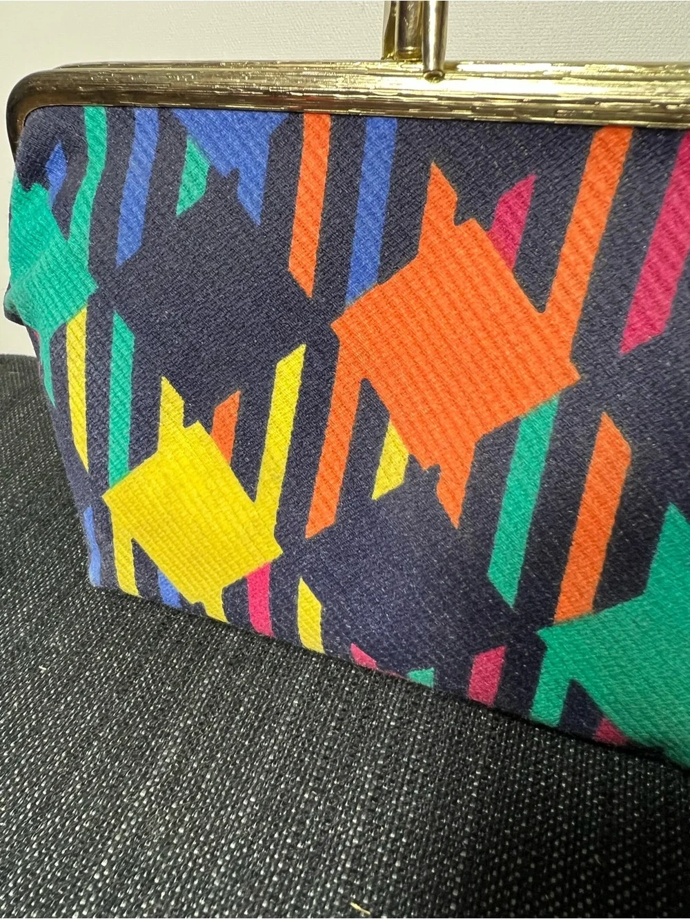 Vintage 80s Trina NWT Kiss Lock Cosmetic Bag Retro 80s Geometric Print